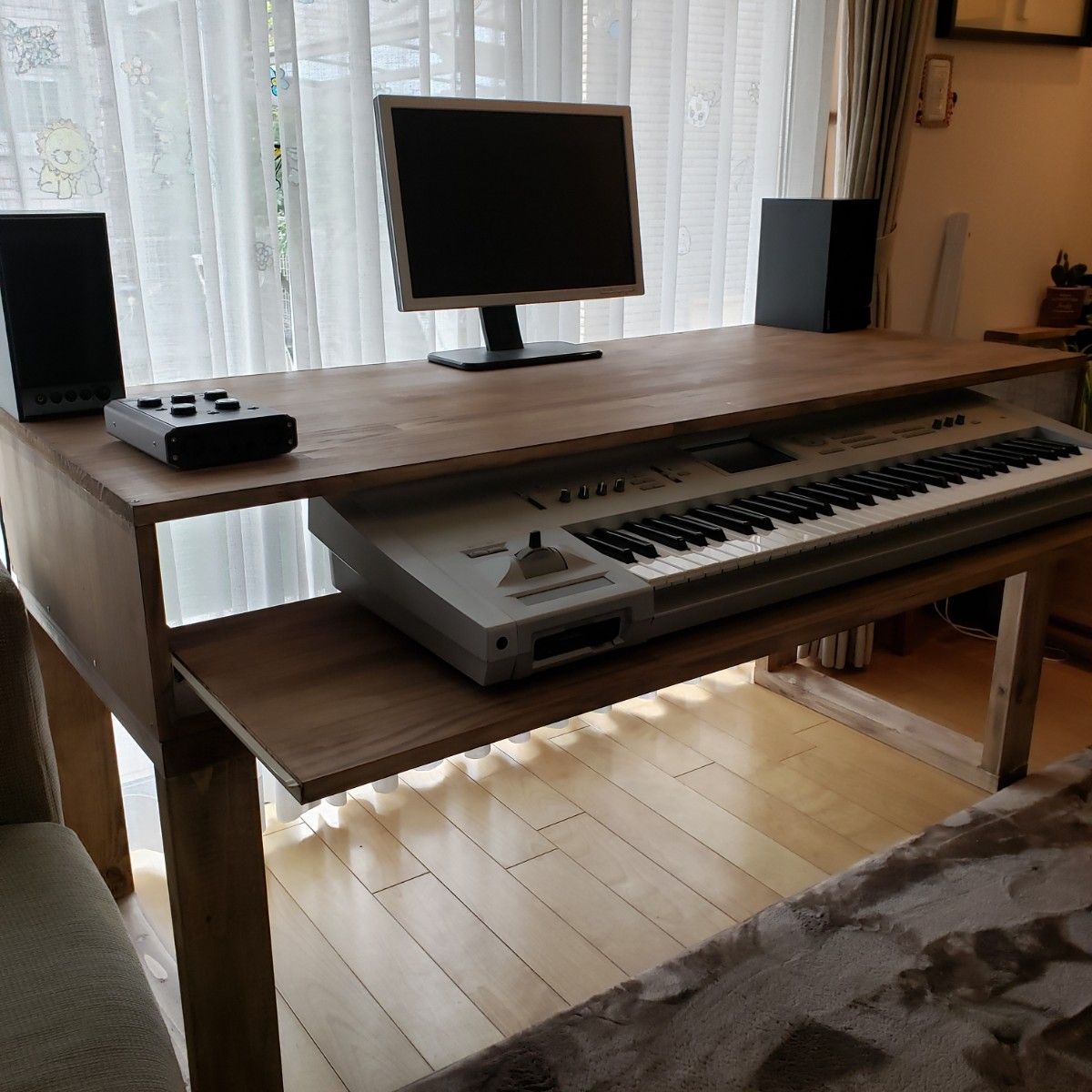 DTMデスクS-140-70 キーボード シンセサイザー DAW スライドタイプ