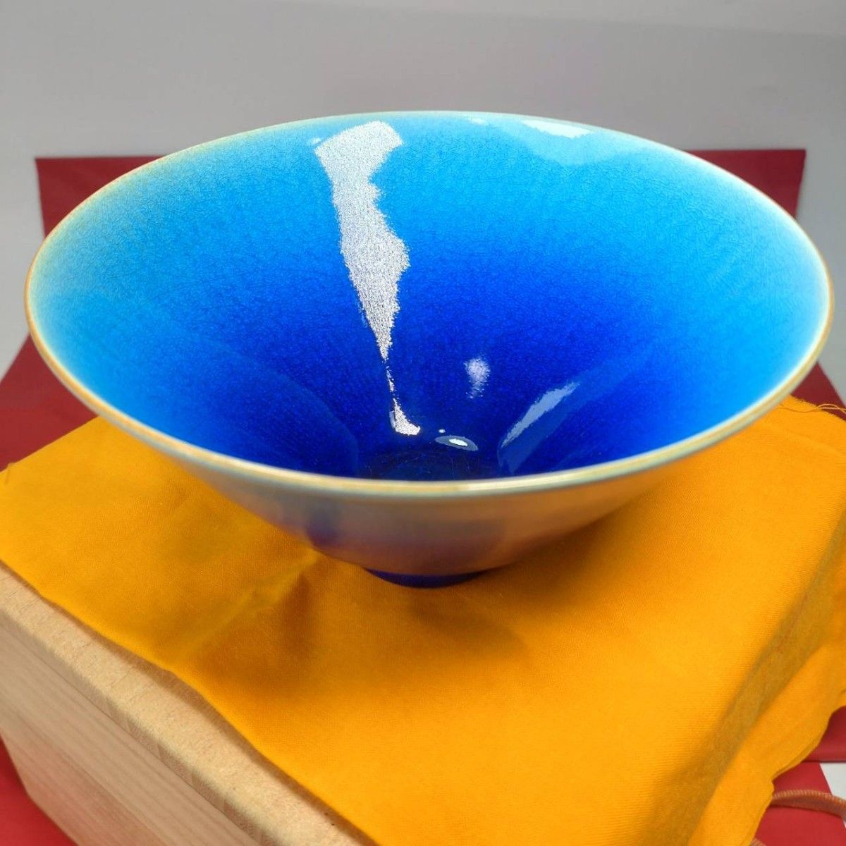 木村芳郎) 碧釉漣文青茶碗 木村ブルー 共箱 共布 栞 工芸品｜Yahoo