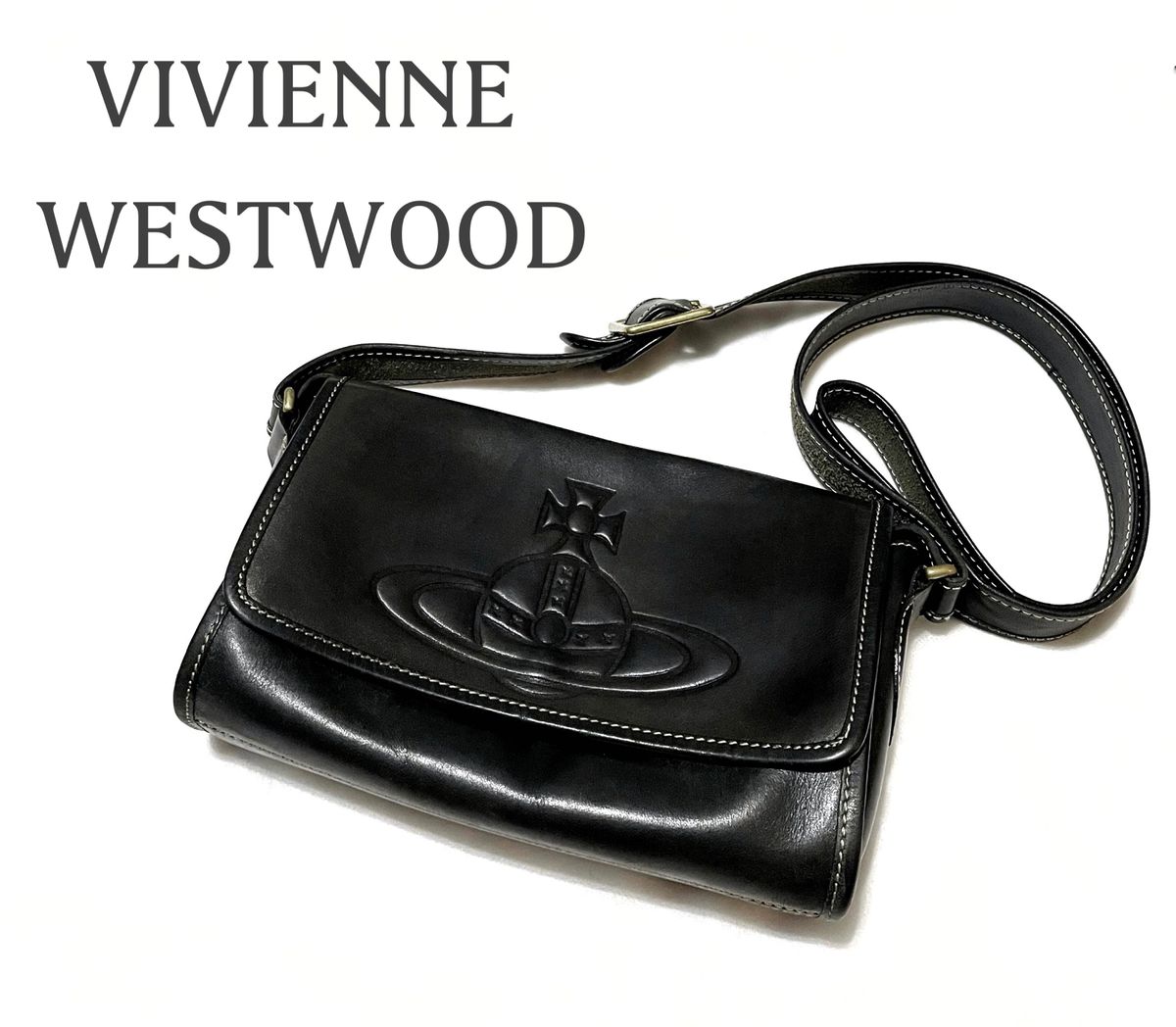 vivienne westwood【希少】型押しオーブ 本革 ショルダー バッグ