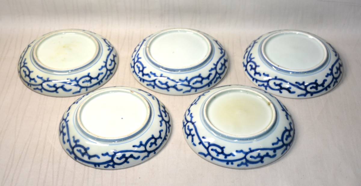 古伊万里 染付芙蓉文様長皿 五客 成化年製 江戸後期 料理屋 花草文様