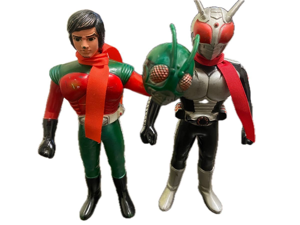 当時物 ポピー 仮面ライダー ソフビ 2体セット スカイライダー面取れ