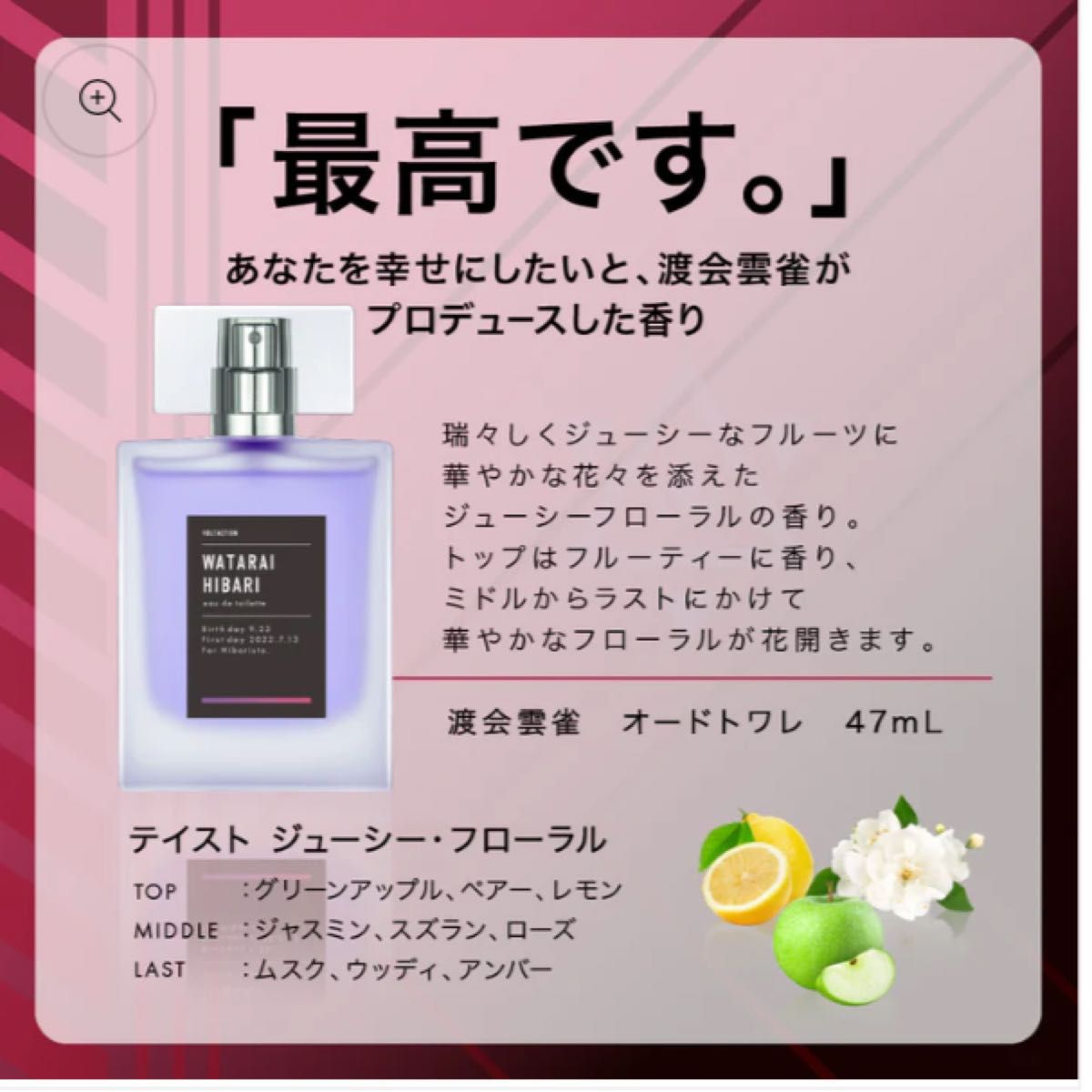 にじさんじ 渡会雲雀 香水 オードトワレ 47ml 描き下ろしポストカード