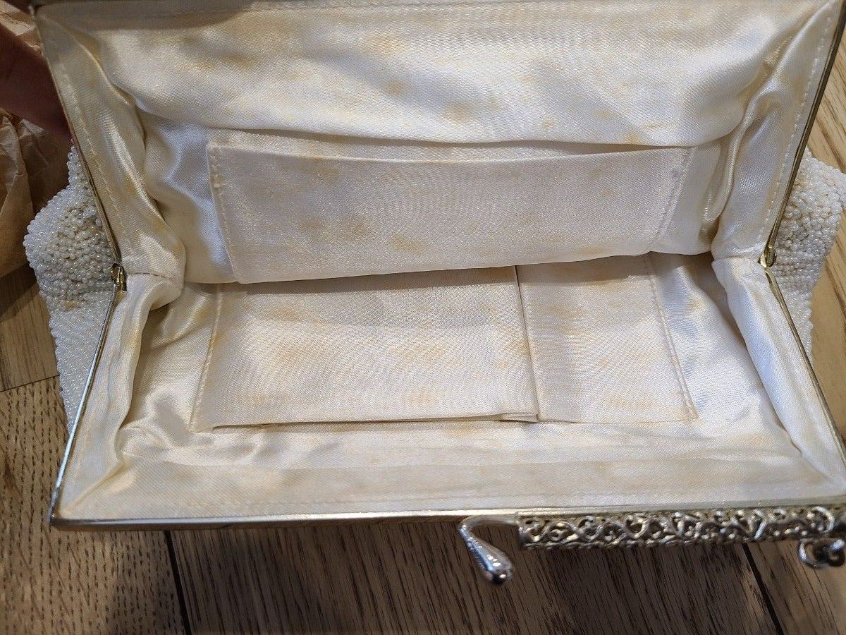 和装小物 ビーズバッグ ハンドバッグ がま口 花柄 昭和レトロ ビーズ