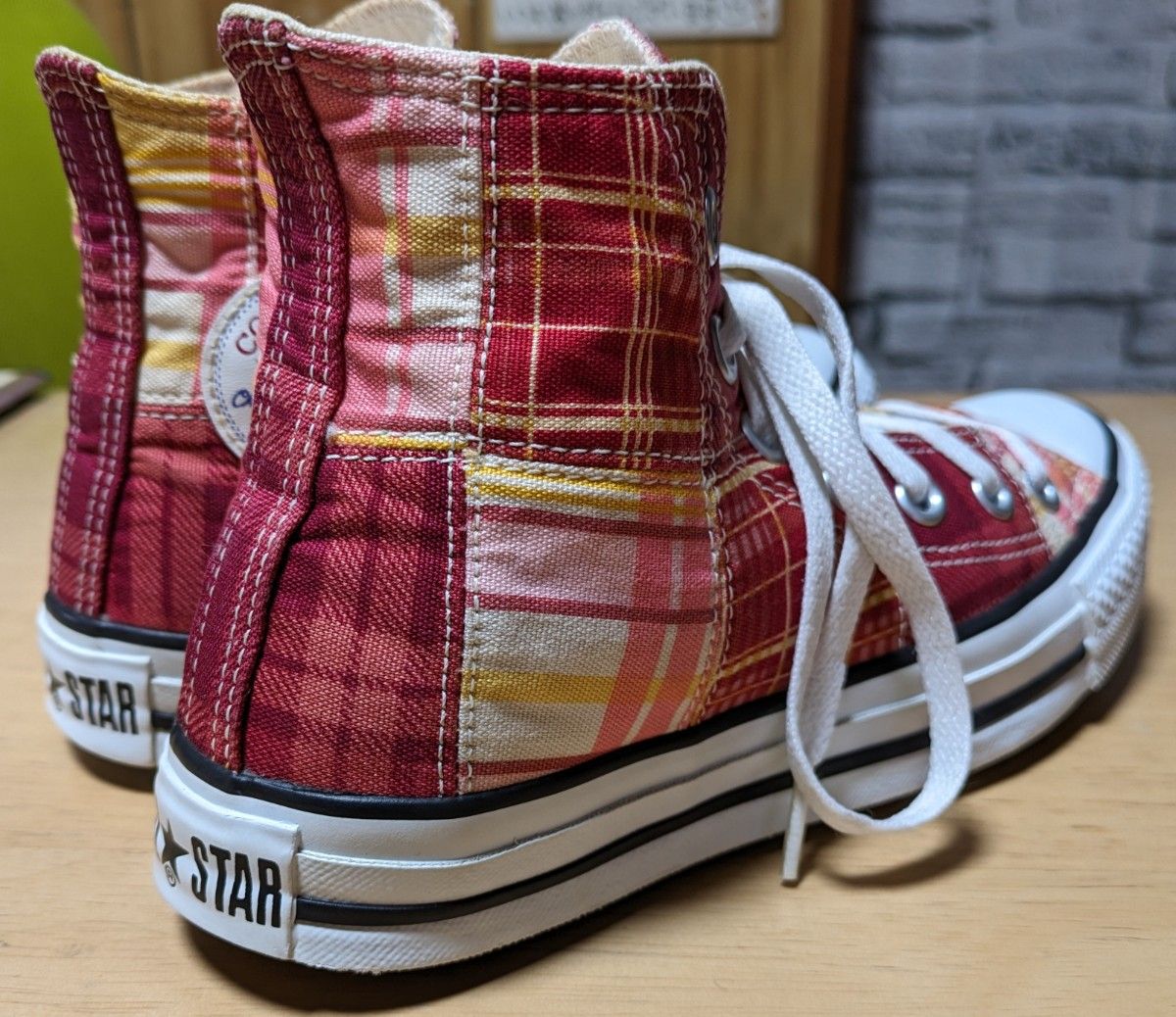 コンバースオールスター ハイカットスニーカー 赤 オレンジ系 チェック
