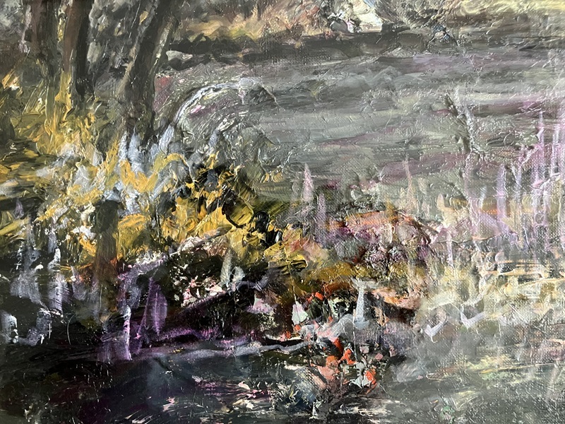 風景画/油絵【湿音】1点物の原画◇作者サイン入り/都会の油彩画 風景画