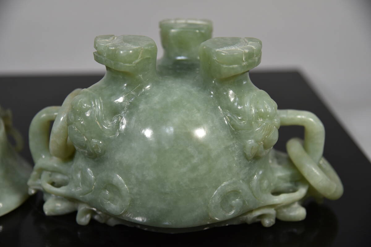 Yahoo!オークション - 翡翠玉 龍耳遊環 三足香炉 大 中国骨董 古玩