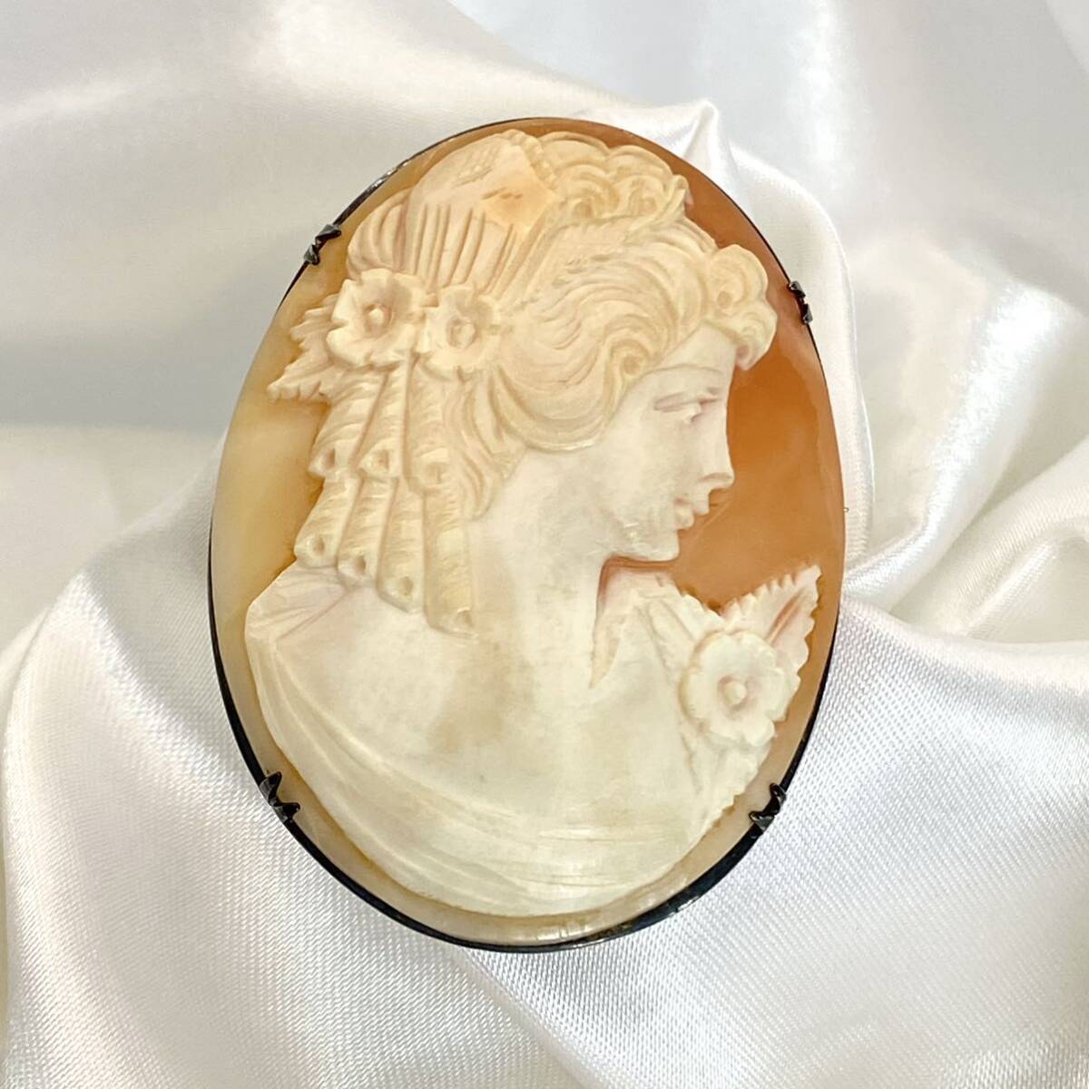 カメオ 貴婦人 女性像 ブローチ ペンダントトップ 銀枠 SILVER900 刻印