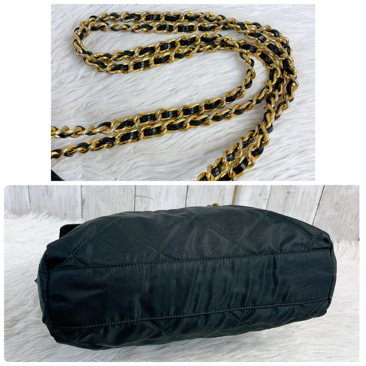 美品 PRADA プラダ チェーンショルダーバッグ キルティング ナイロン