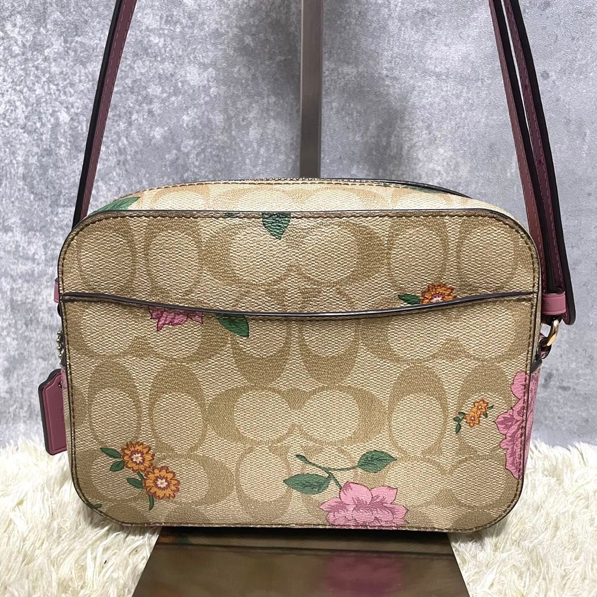 美品】COACH コーチ ショルダーバッグ レザー PVC 花柄 シグネチャー