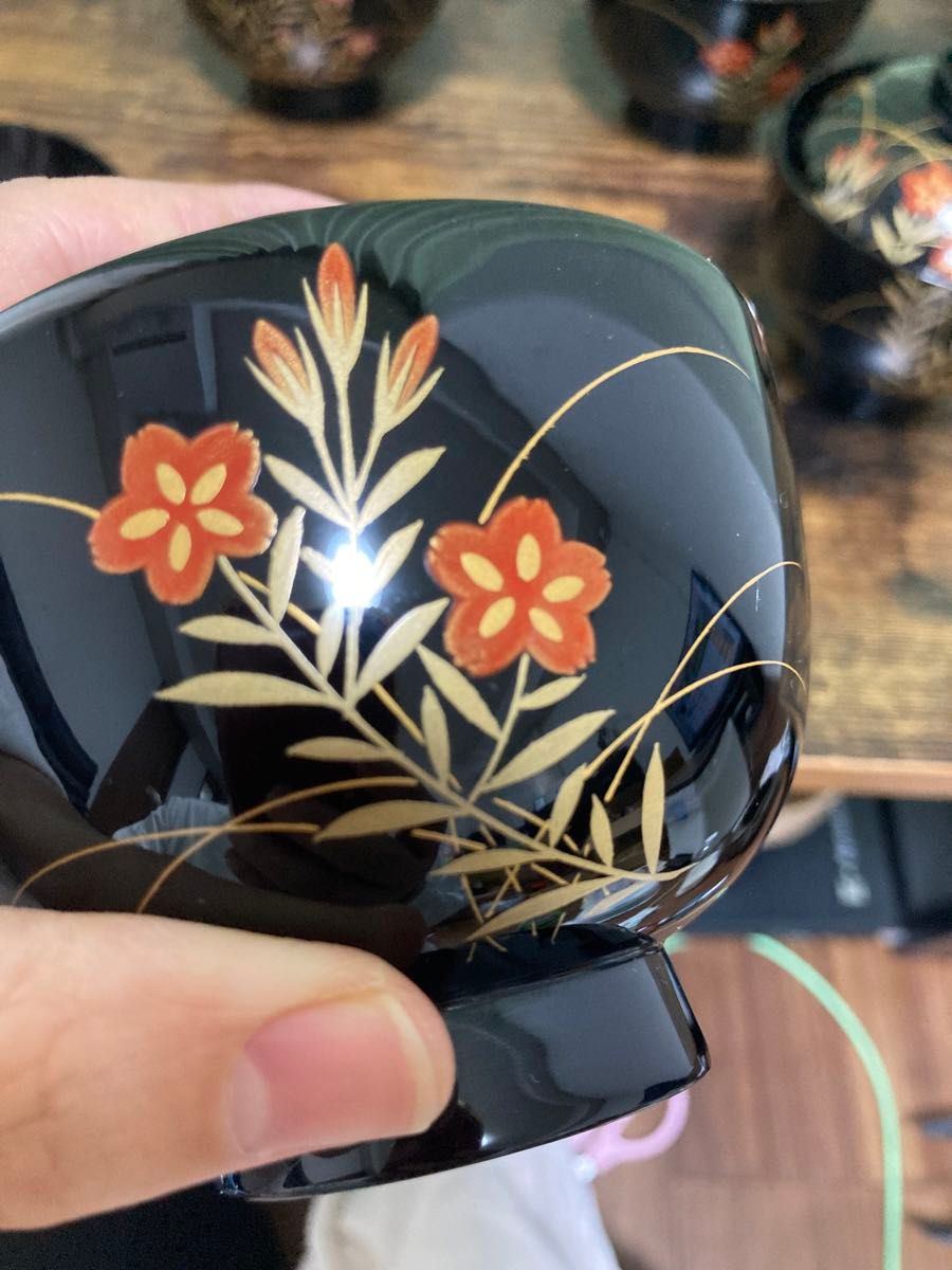 輪島塗椀 草花金蒔絵 黒塗御吸物椀 五客 木製漆器 漆芸懐石会席｜Yahoo