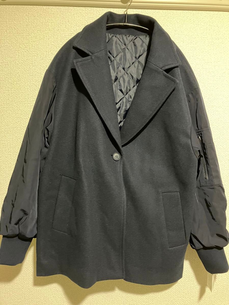 新品 ヤマダヤ メトリーゼ ブルゾン風袖 異素材コート ネイビー｜Yahoo