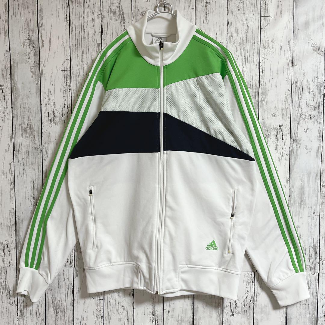 adidas アディダス トラックジャケット ジャージ XL 白緑 ワンポイント