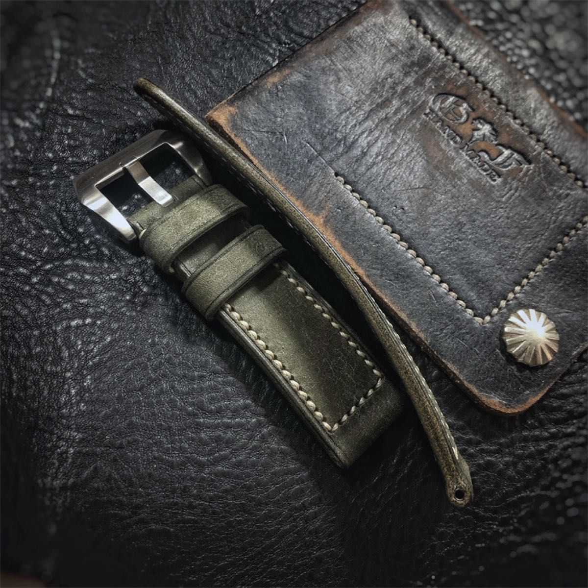 ハンドメイド パネライ など用 時計ベルト カーフレザー 20～26mm 尾錠付