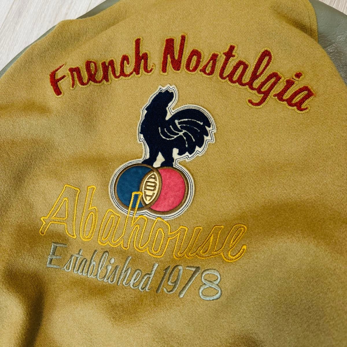 90s】ABAHOUSE アバハウス 袖革ウールスタジャン F ブラウン 牛革