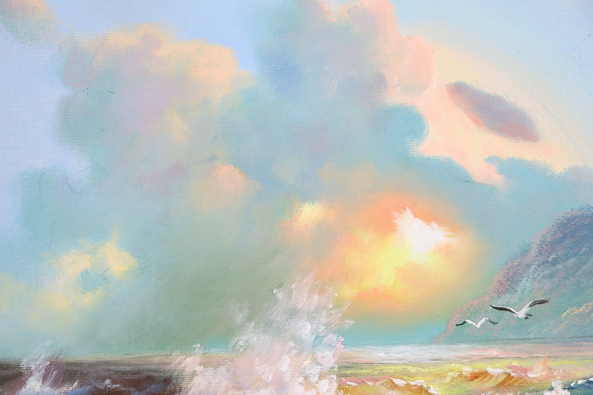 Yahoo!オークション - 真作 千葉弘道 油彩「朝やけの海」画寸 41cm×32