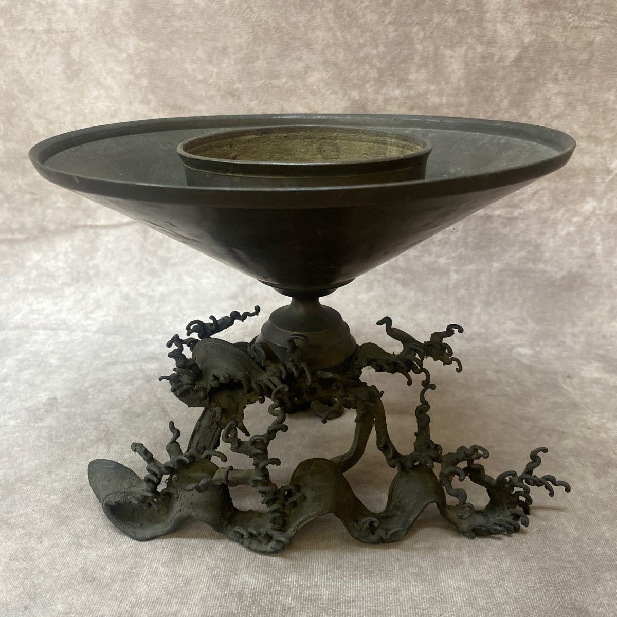 Yahoo!オークション - 古い 薄端 波足 花器 銅製 真鍮 茶道具 華道具