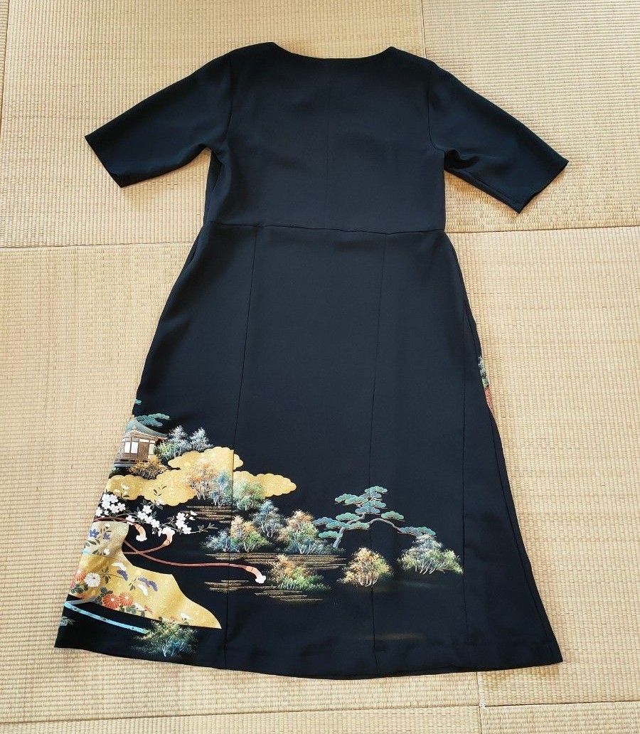 No 11 新品未仕立留袖 着物リメイクワンピース 正絹 Aライン 黒留袖