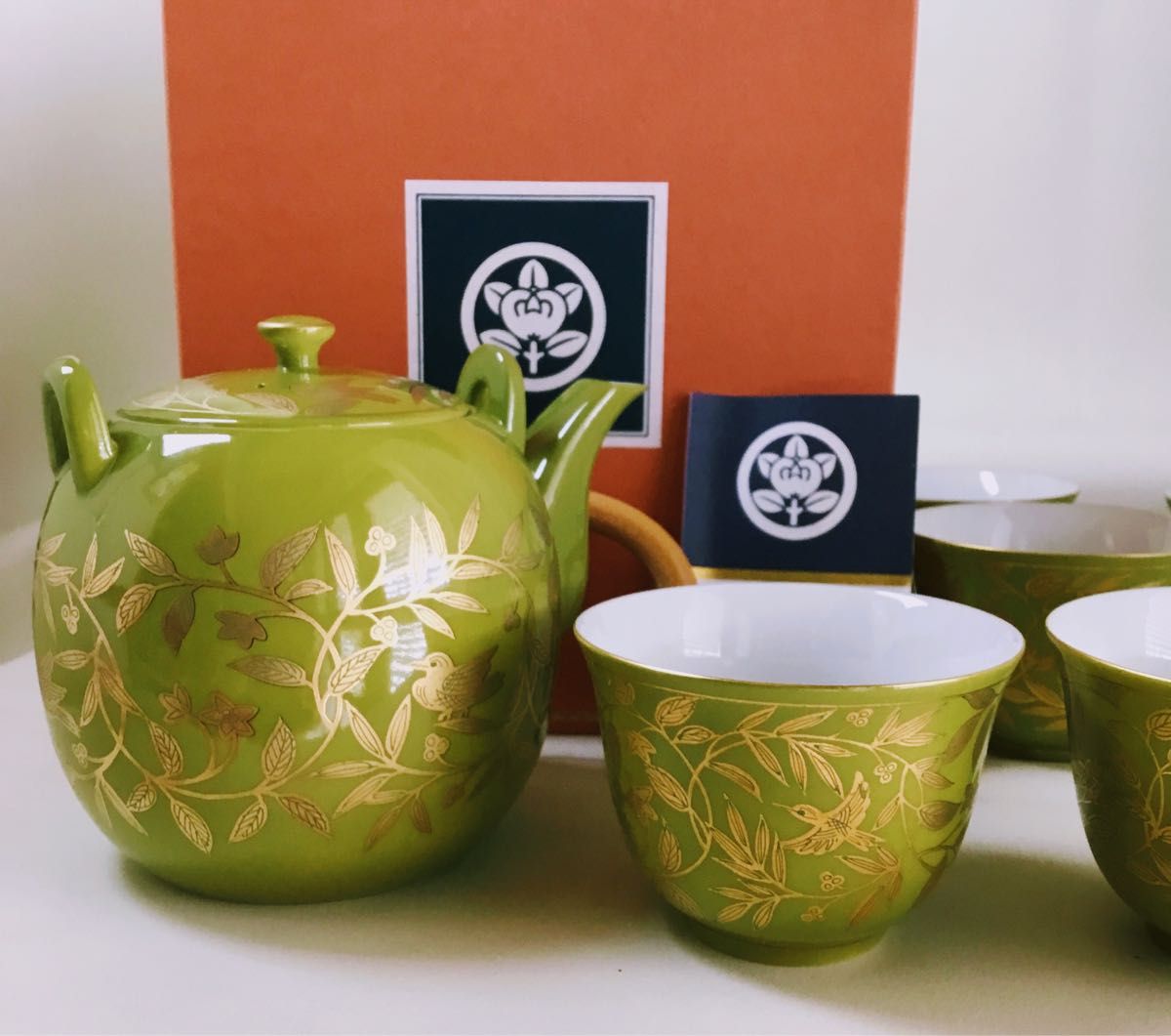 新品未使用品】たち吉 美濃焼 『萌葱金彩』 湯呑み 5杯 急須セット