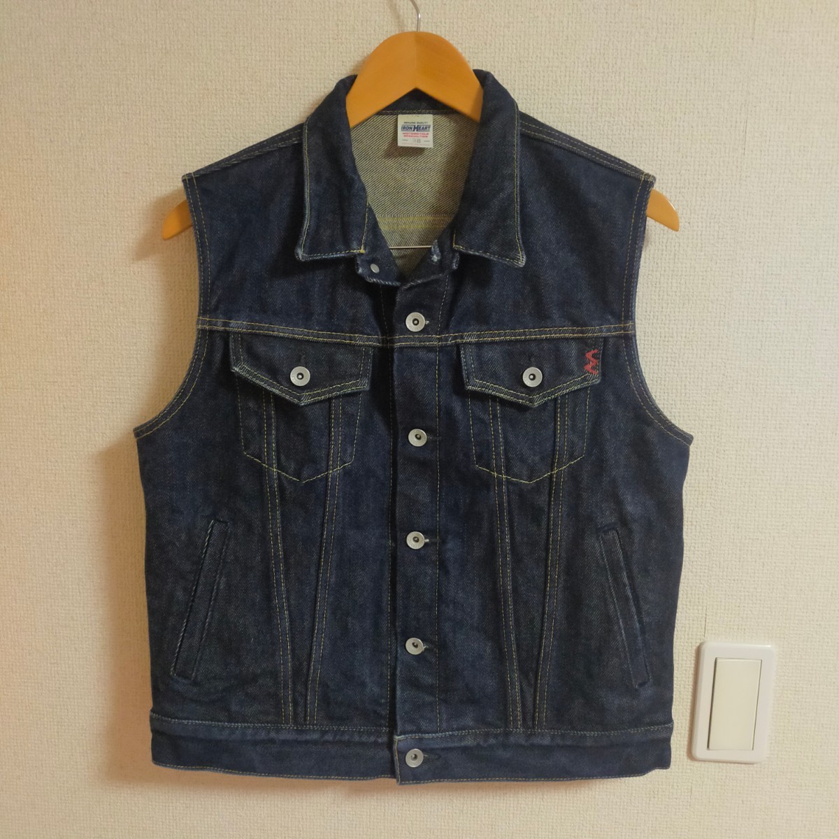 21ozセルビッチデニム トラッカーベスト／インディゴ アイアンハート