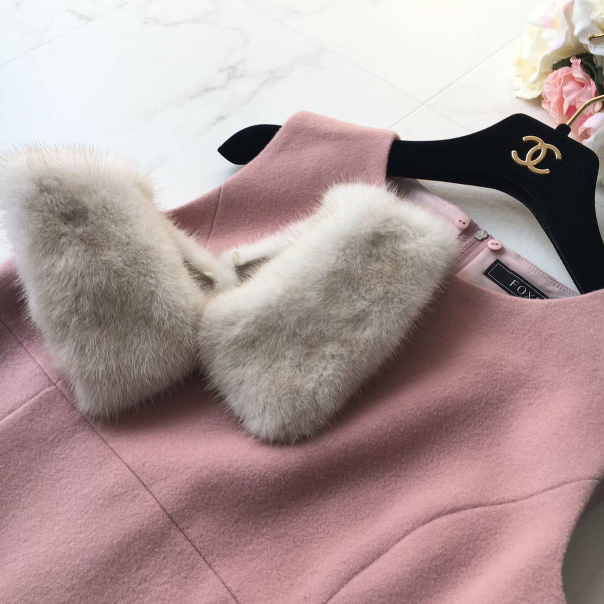 美品 定価26万円 FOXEY フォクシー ファー カシミヤ ワンピース 送料