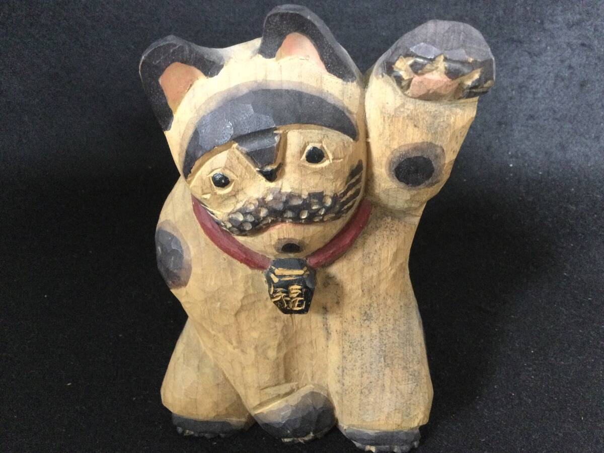 Yahoo!オークション - 招き猫/但馬木彫/松田一戯/木彫作家/彫刻/高さ15