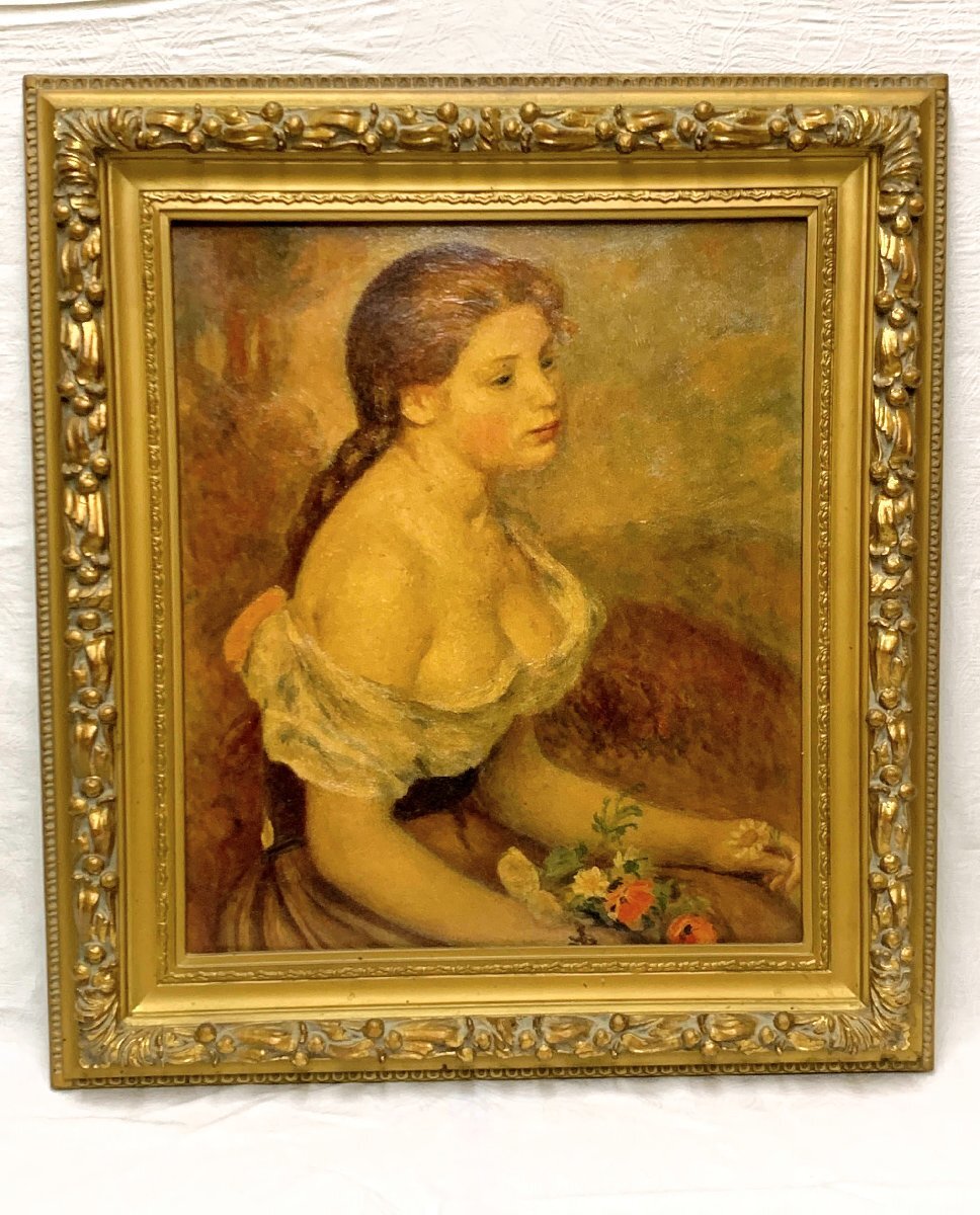 71cm×63cm！ルノワール「花を持つ少女」ルノアール 「雛菊を持つ少女