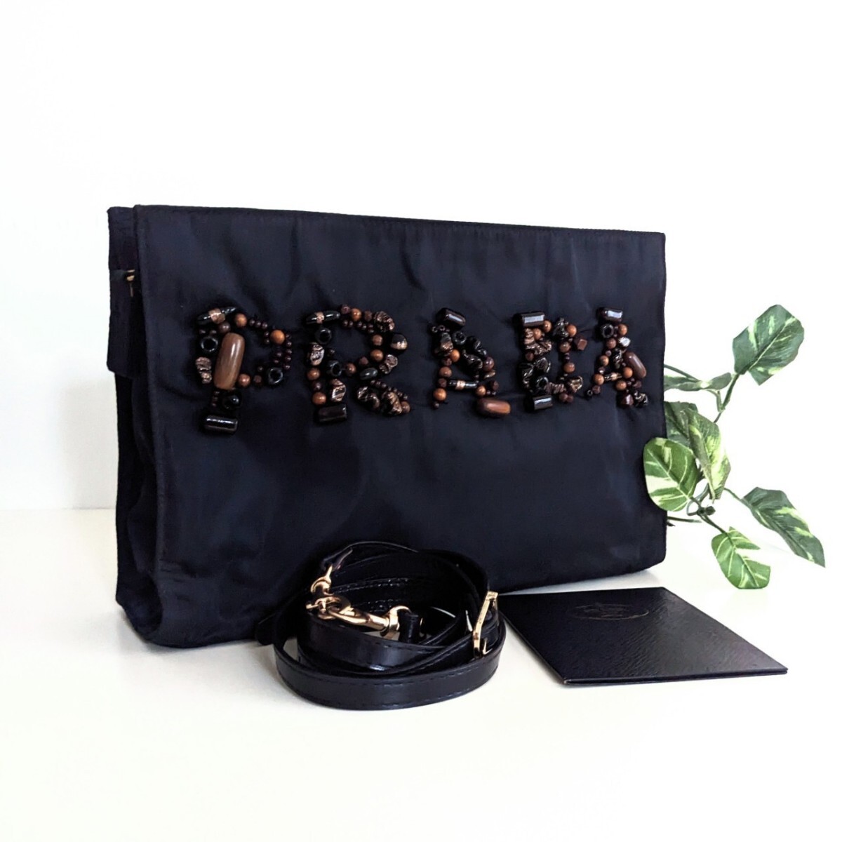 美品 PRADA オールドプラダ ビーズ 刺繍 ヴィンテージ 2way ショルダー