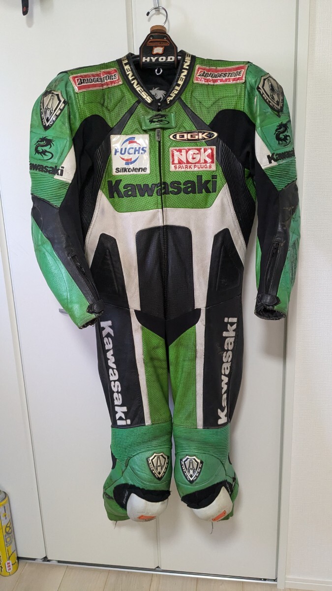 Yahoo!オークション - アレンネスレーシングスーツ 革ツナギ カワサキ