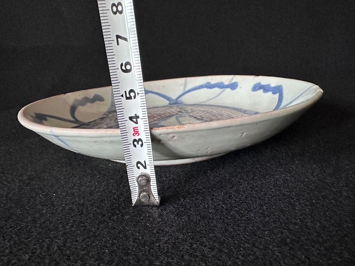 清朝期 南京赤絵 青華魚文皿 直径約21cm 古美術 中国美術 清時代③