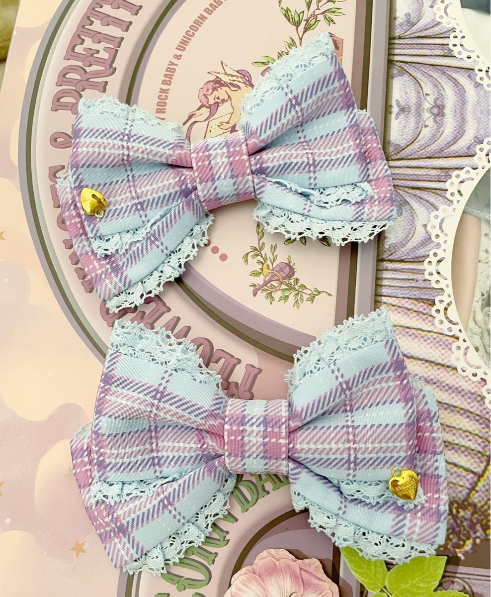 Angelic Pretty Sprinkle Heart Tartan スカート リボンクリップ