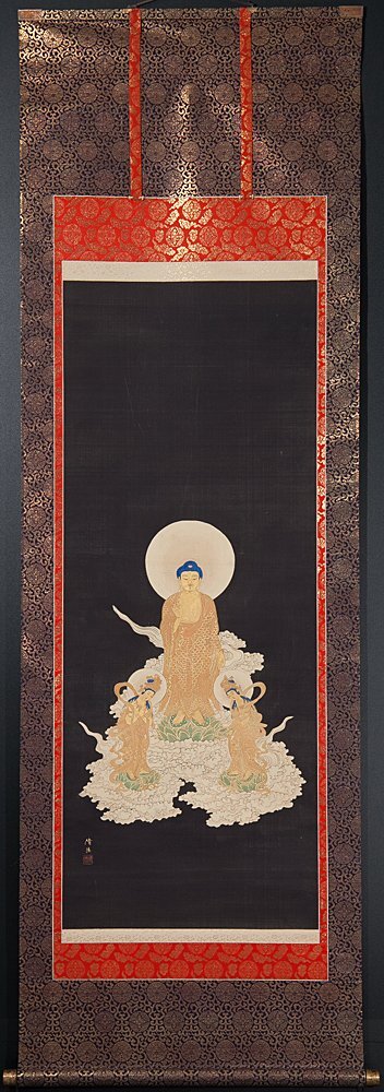 真作】佐藤隆良 紙本肉筆 金彩墨彩 仏画 日本画 額装 アクリル板 CK43