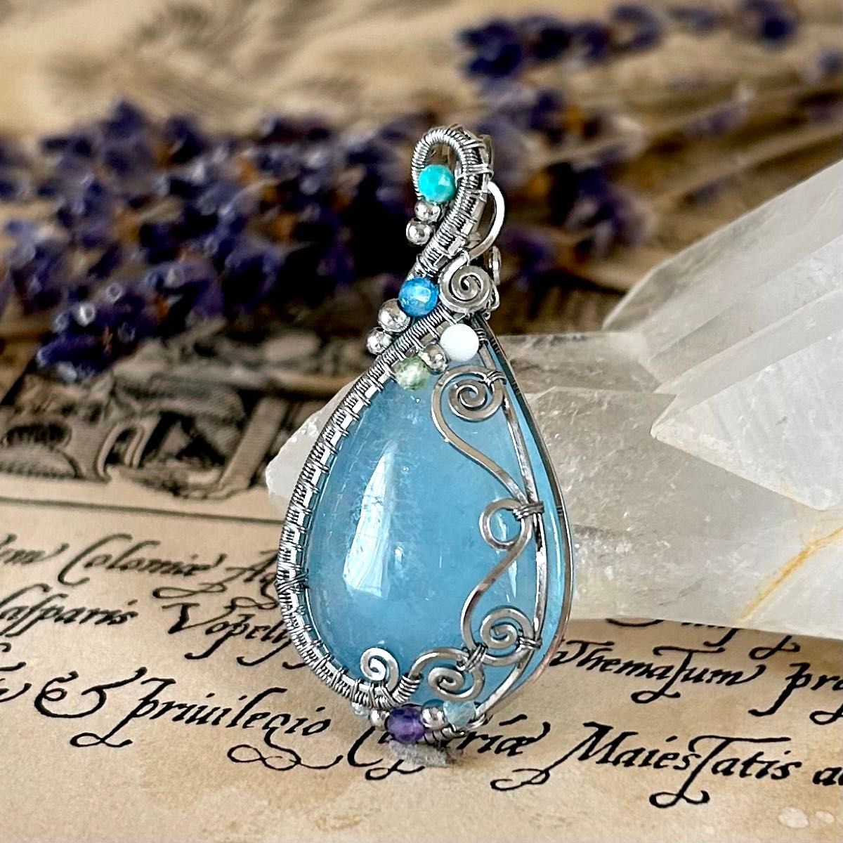 専用ページ 天然石 アクアマリン ワイヤーラッピング ハンドメイド