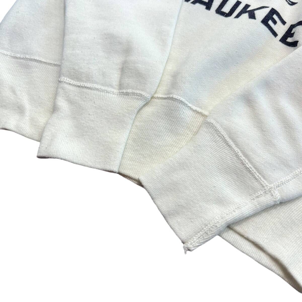 60s ビンテージ 前V カレッジ 染み込みプリント スウェット M相当 白