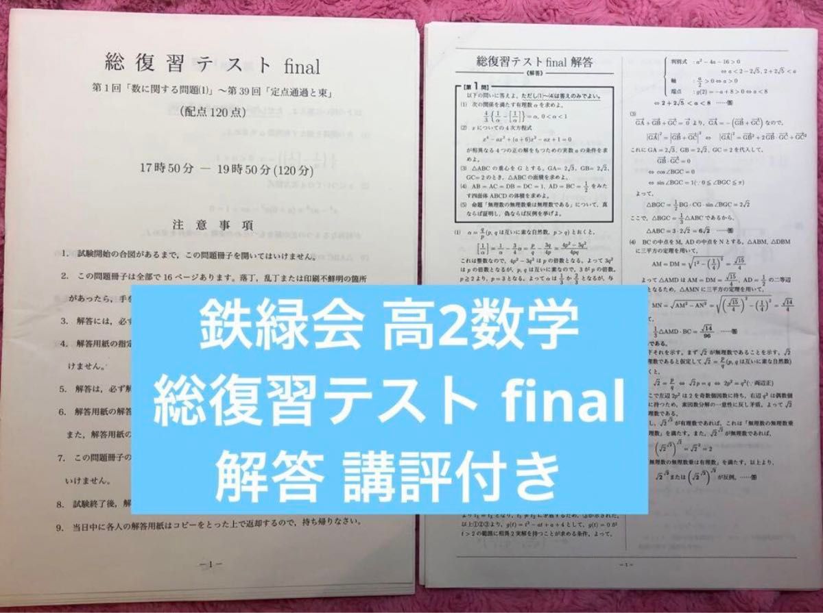 鉄緑会 高2数学 総復習テスト final 解答 講評付き｜Yahoo!フリマ（旧