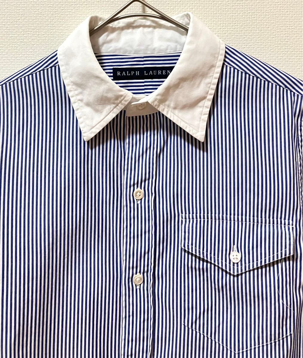 RALPH LAUREN ラルフローレン 袖ポニー刺繍 ストライプシャツ 襟芯付き