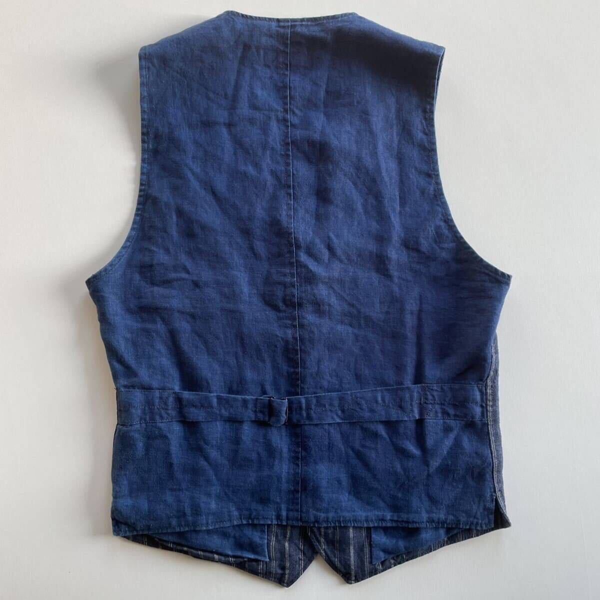 傑作/ジョニーデップ着】RRL “Indigo Linen Striped Vest” XS