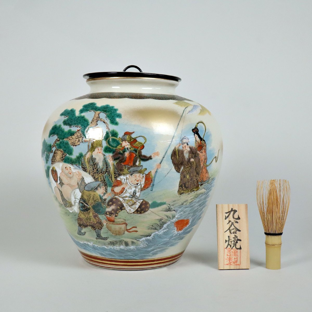 Yahoo!オークション - 九谷焼 陶勝作 蓋付壷 七福神図 共箱 立札 壺 花