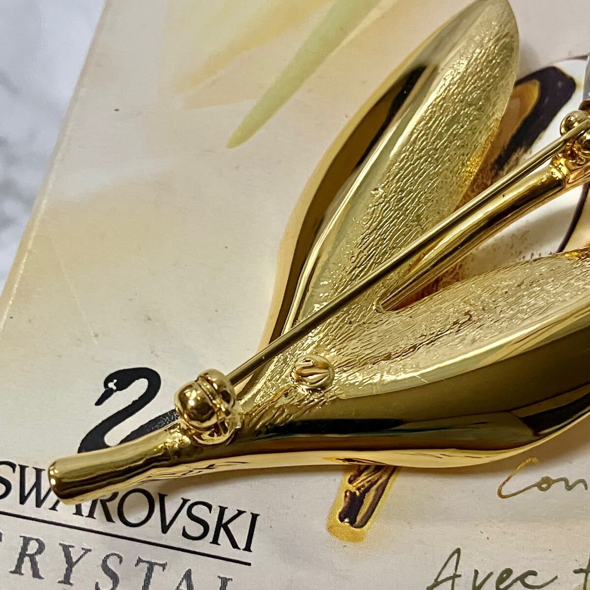 m】美品 SWAROVSKI スワロフスキー チューリップ ブローチ ゴールド