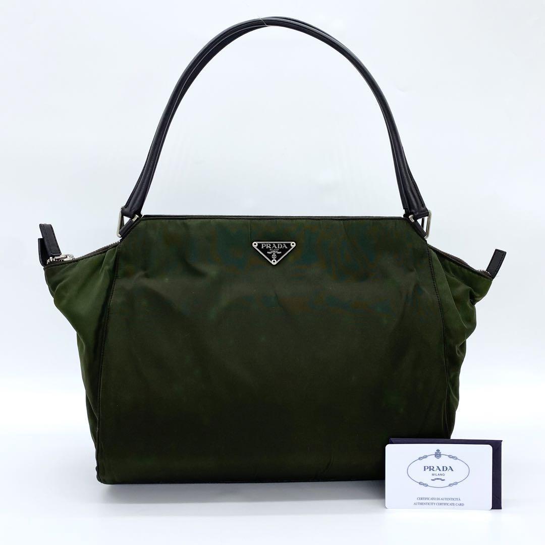 PRADA プラダ ハンドバッグ ナイロン レザー グリーン カーキ g00554