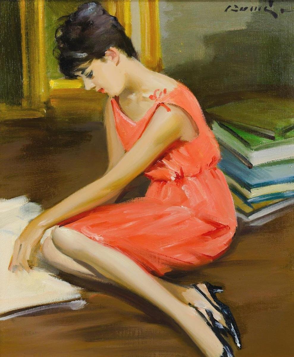 Yahoo!オークション - 【真作】【WISH】泉治彦 油彩 8号 読書を嗜む 入