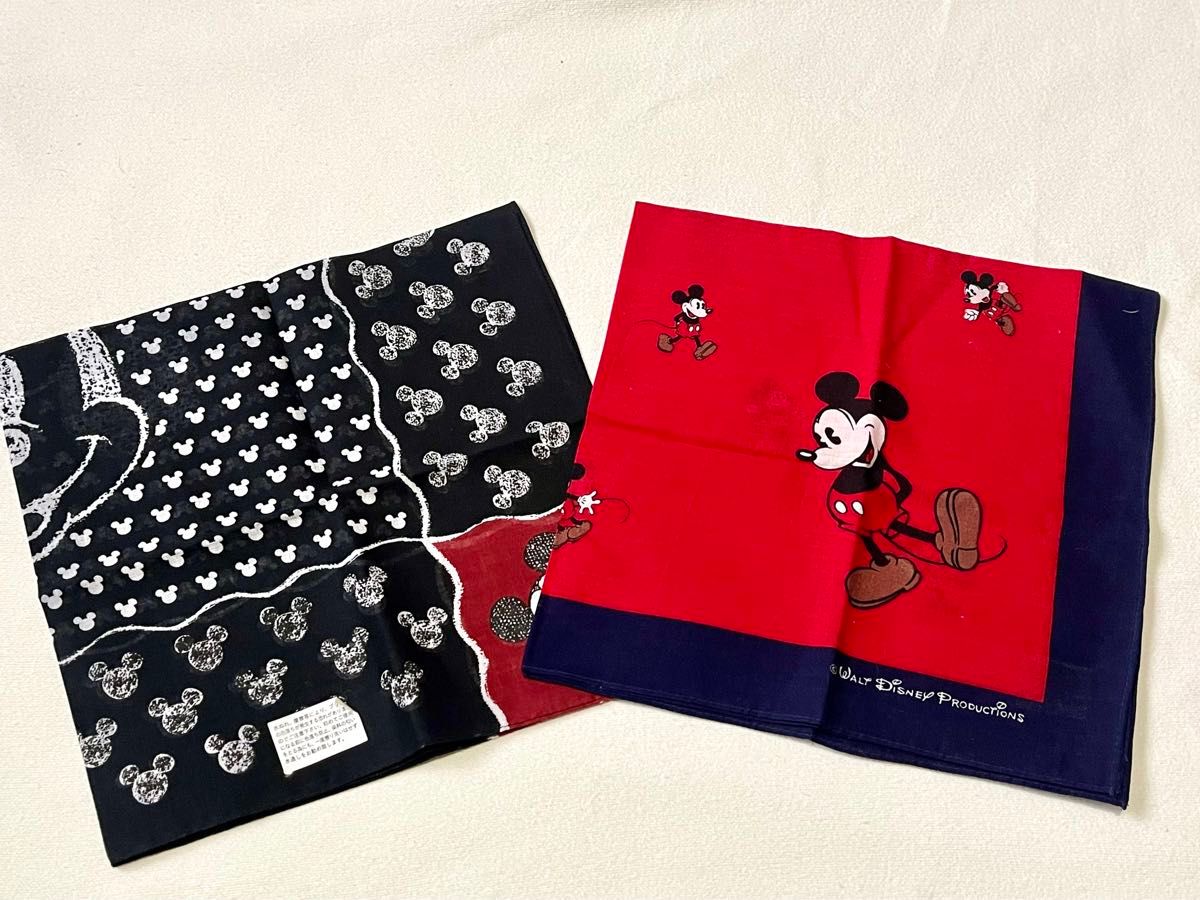 レア物 38年前ウォルトディズニー ミッキー柄バンダナ 2枚 未使用品