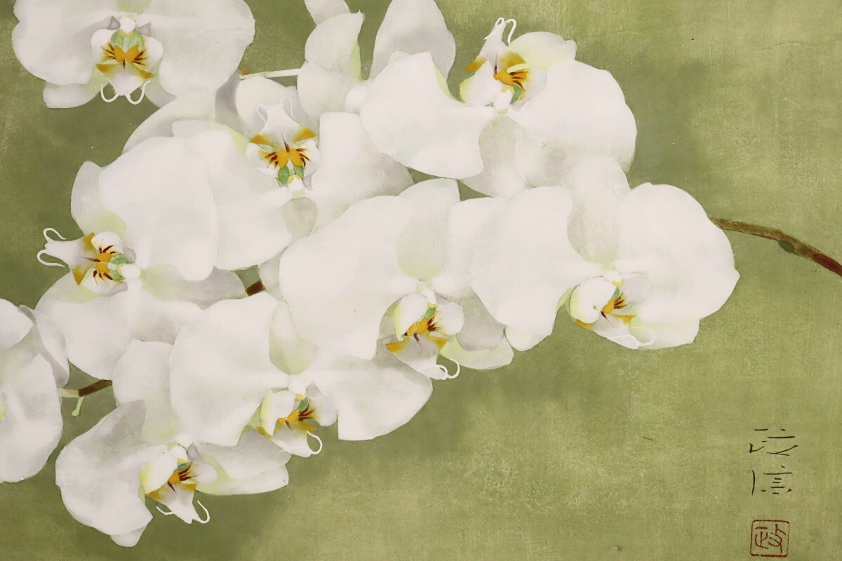 Yahoo!オークション - 真作 松岡政信 日本画「白い蘭花」画寸 10号 和
