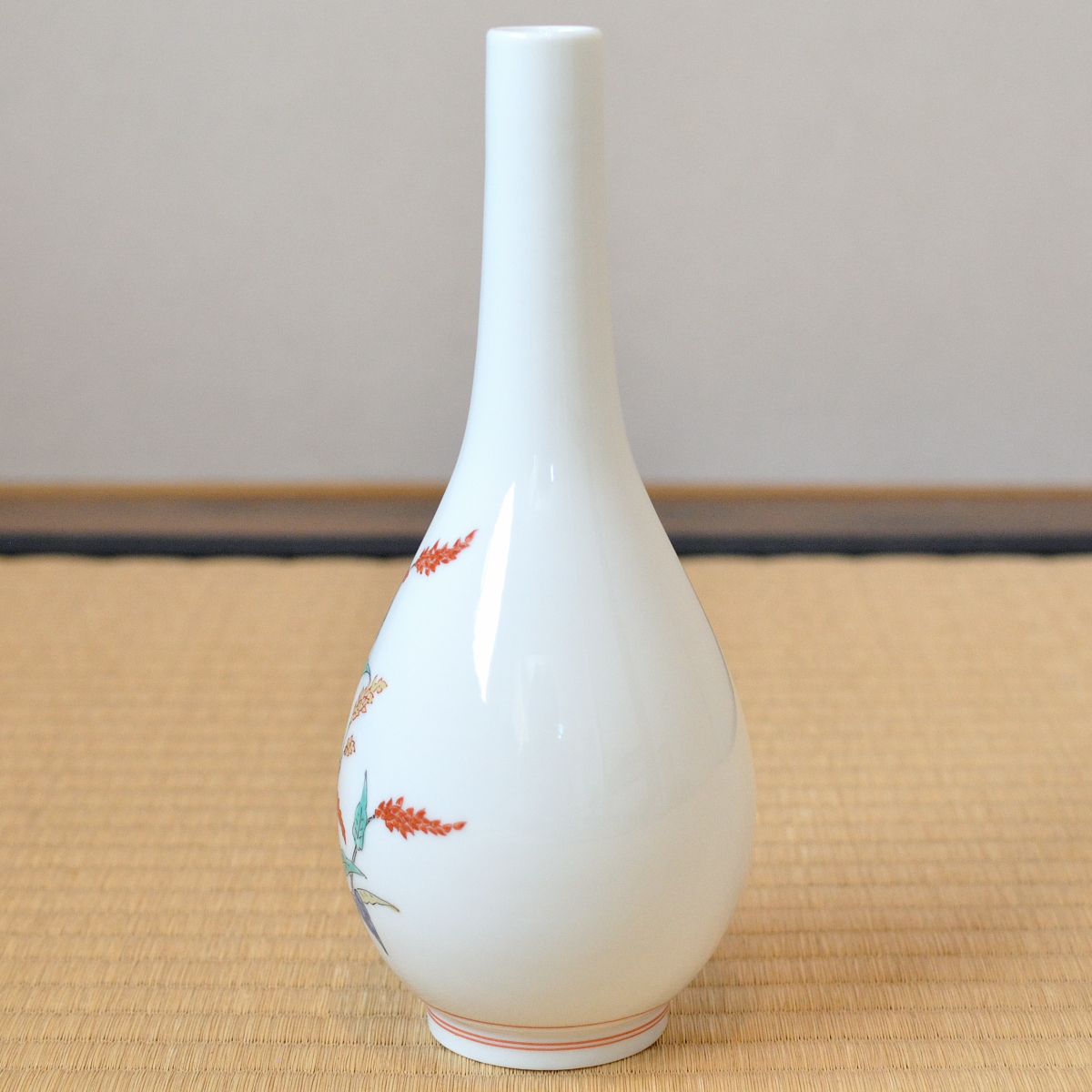 人間国宝 十四代 酒井田柿右衛門 濁手 蓼文 花瓶 （ 花入 花生