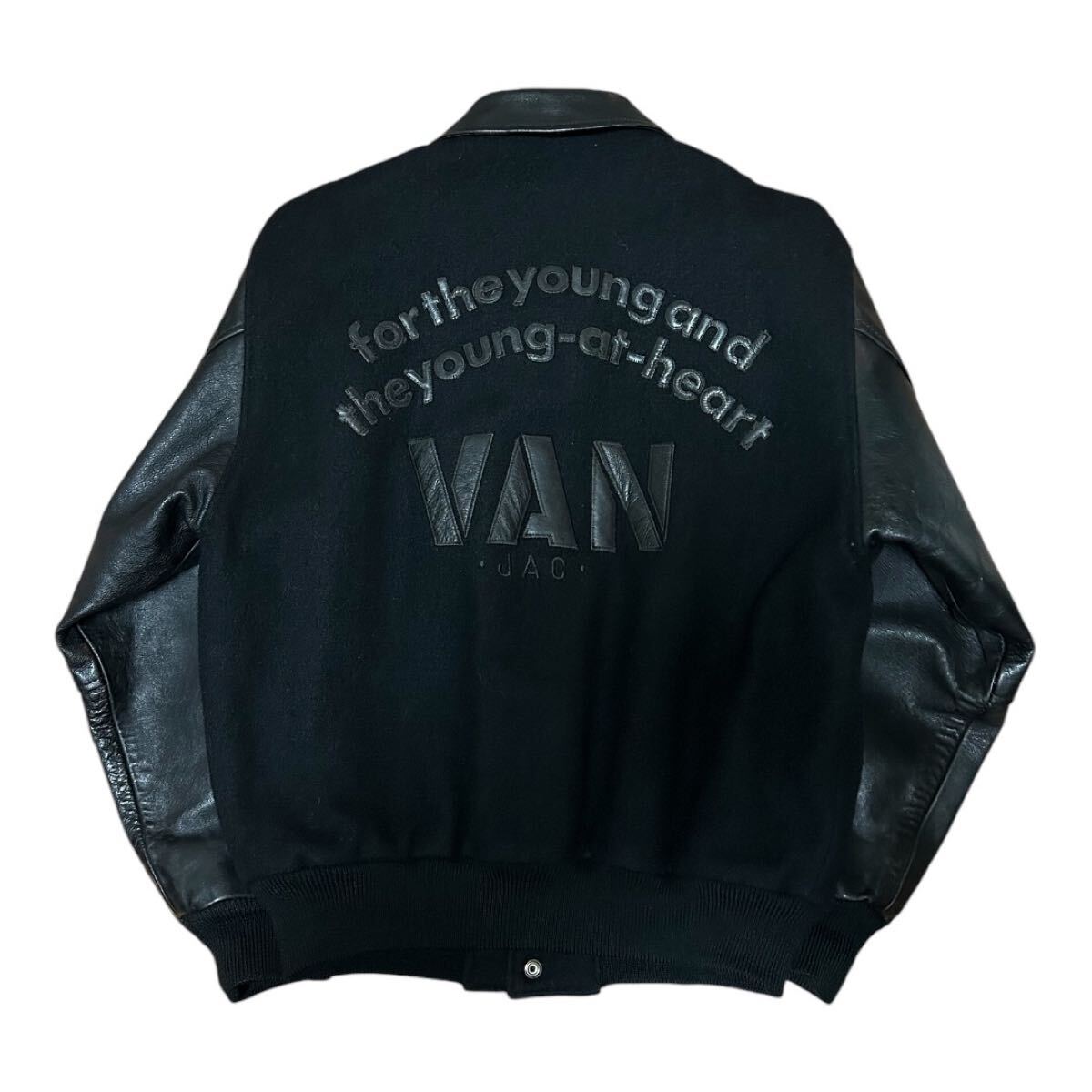 当時物 VAN JAC アーチロゴ 袖レザー スタジャン 黒 BIG ONE｜Yahoo