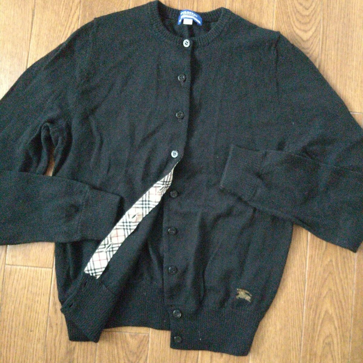 美品 バーバリーブルーレーベル 毛100% 長袖カーディガン 黒