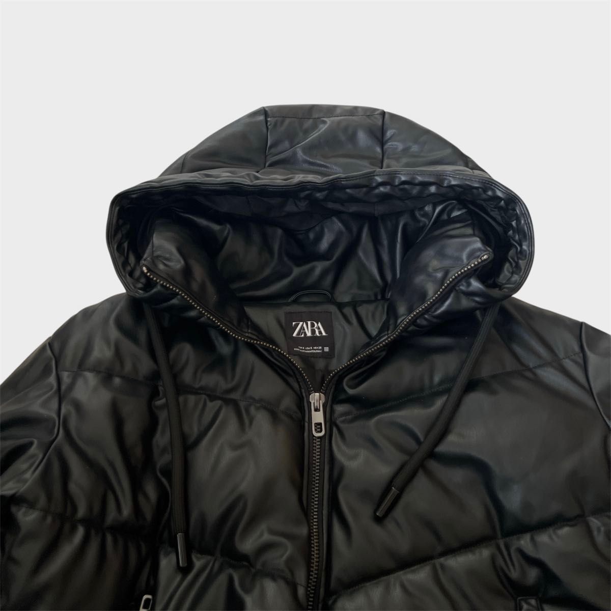 ZARA フェイクレザー ダウンジャケット レディース フード付き