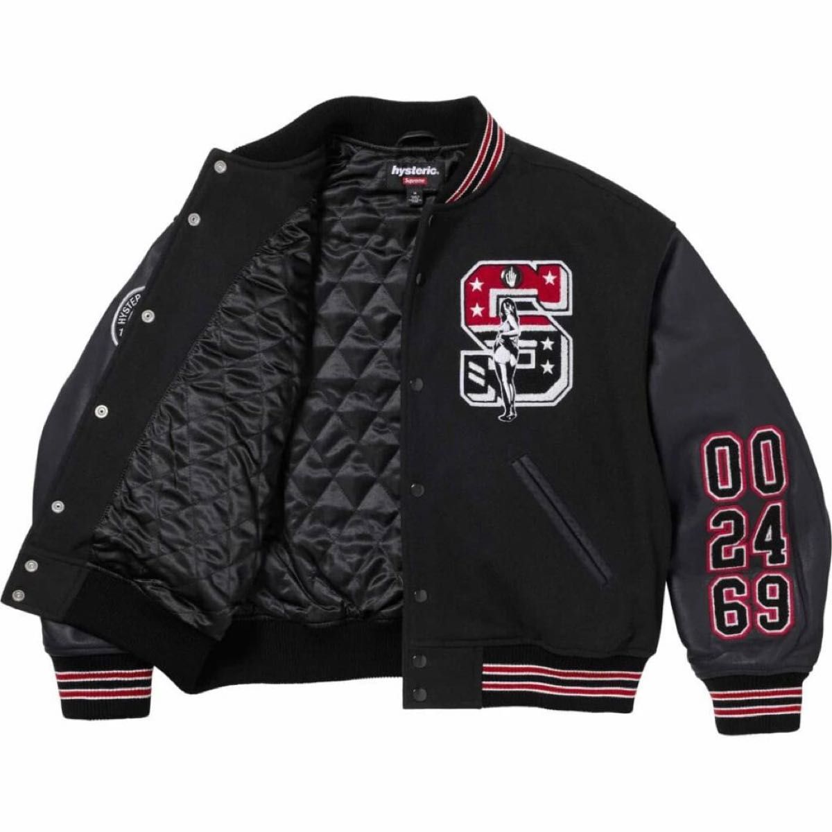 L 黒 Supreme x HYSTERIC GLAMOUR Varsity Jacket Black スタジャン