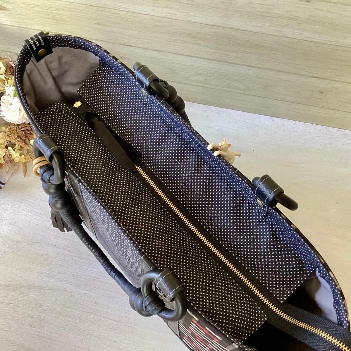 大島紬 × 本革 着物リメイク 大きめ トートバッグ 和装バッグ