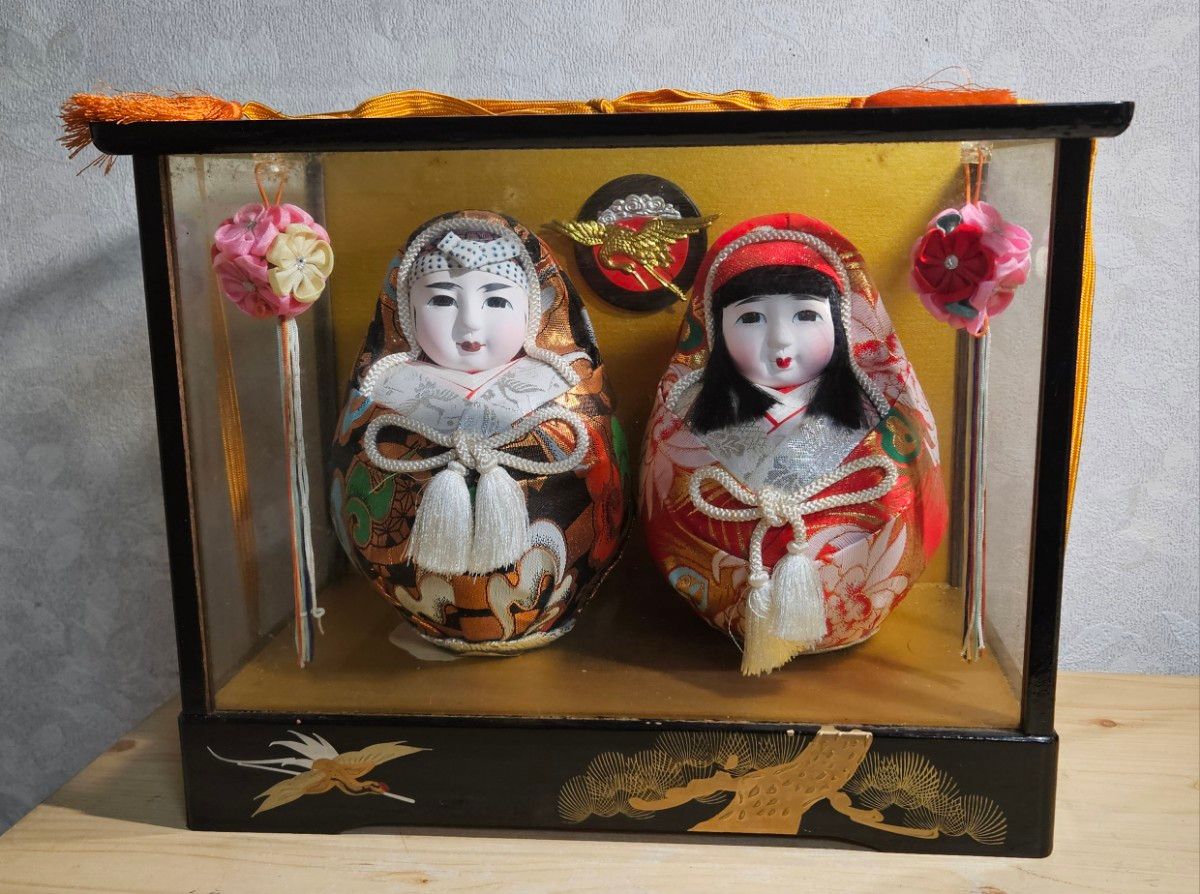 錦だるま 姫だるま 伝統工芸 昭和レトロ 縁起物 商売繁盛 ガラスケース
