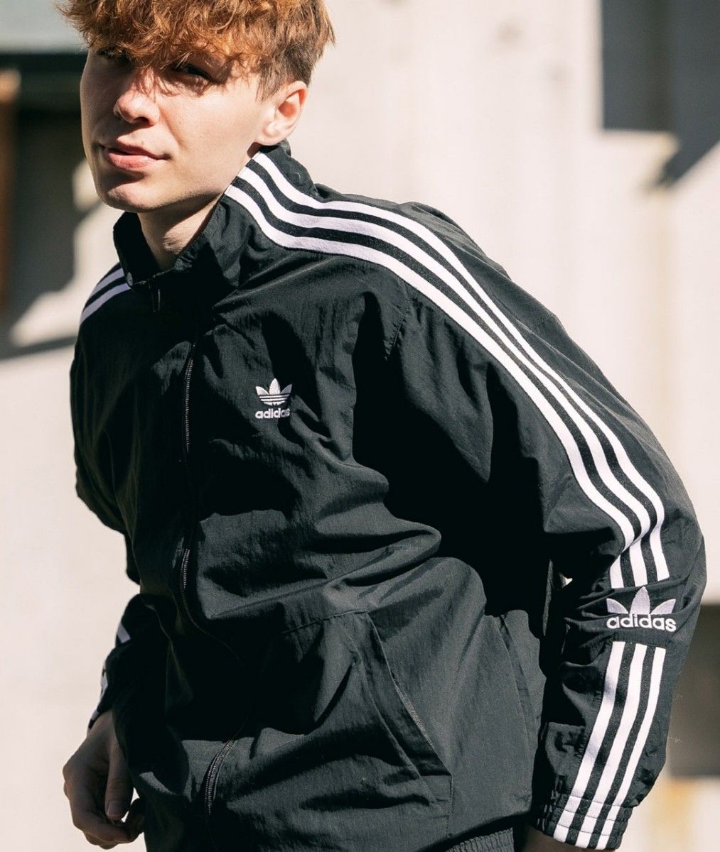 アディダス 黒 ロックアップ トラックジャケット ジャージ 刺繍 男性XL